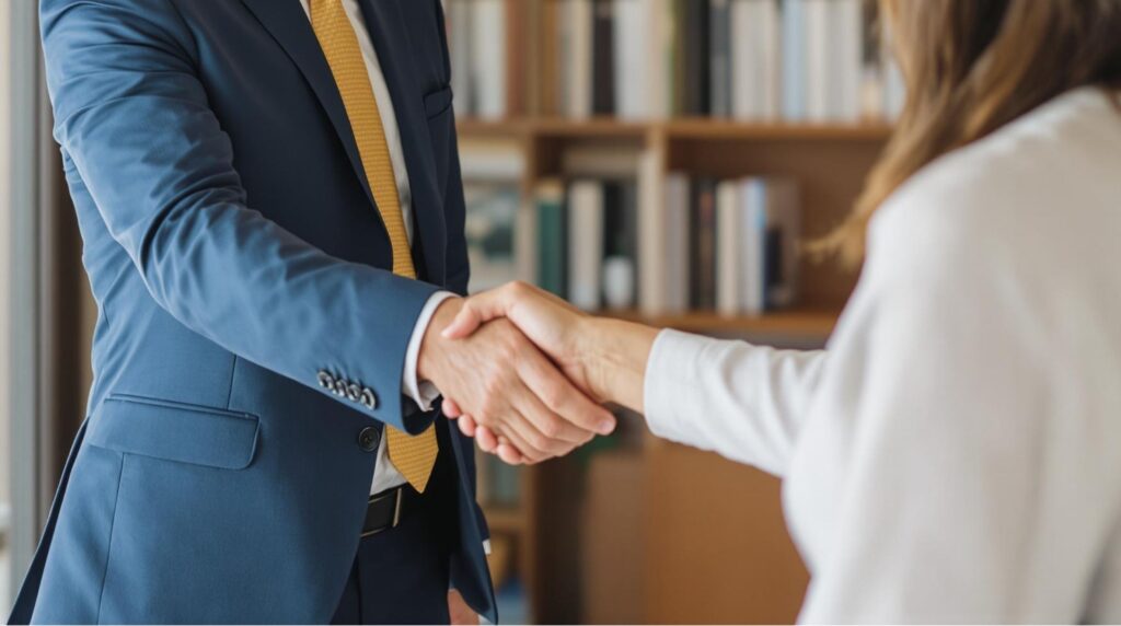 Two lawyers shake hands