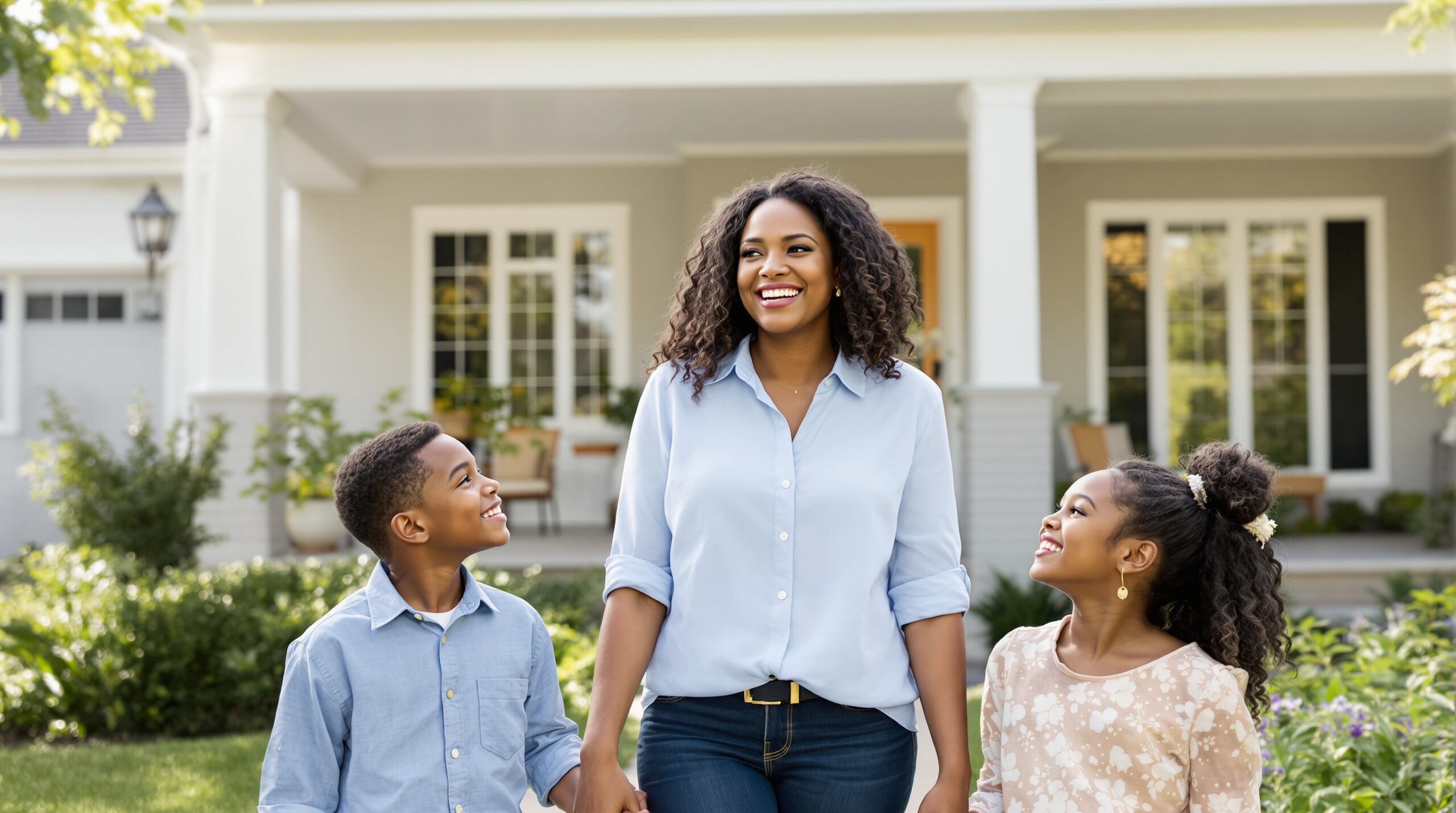 Family walking outside their house
