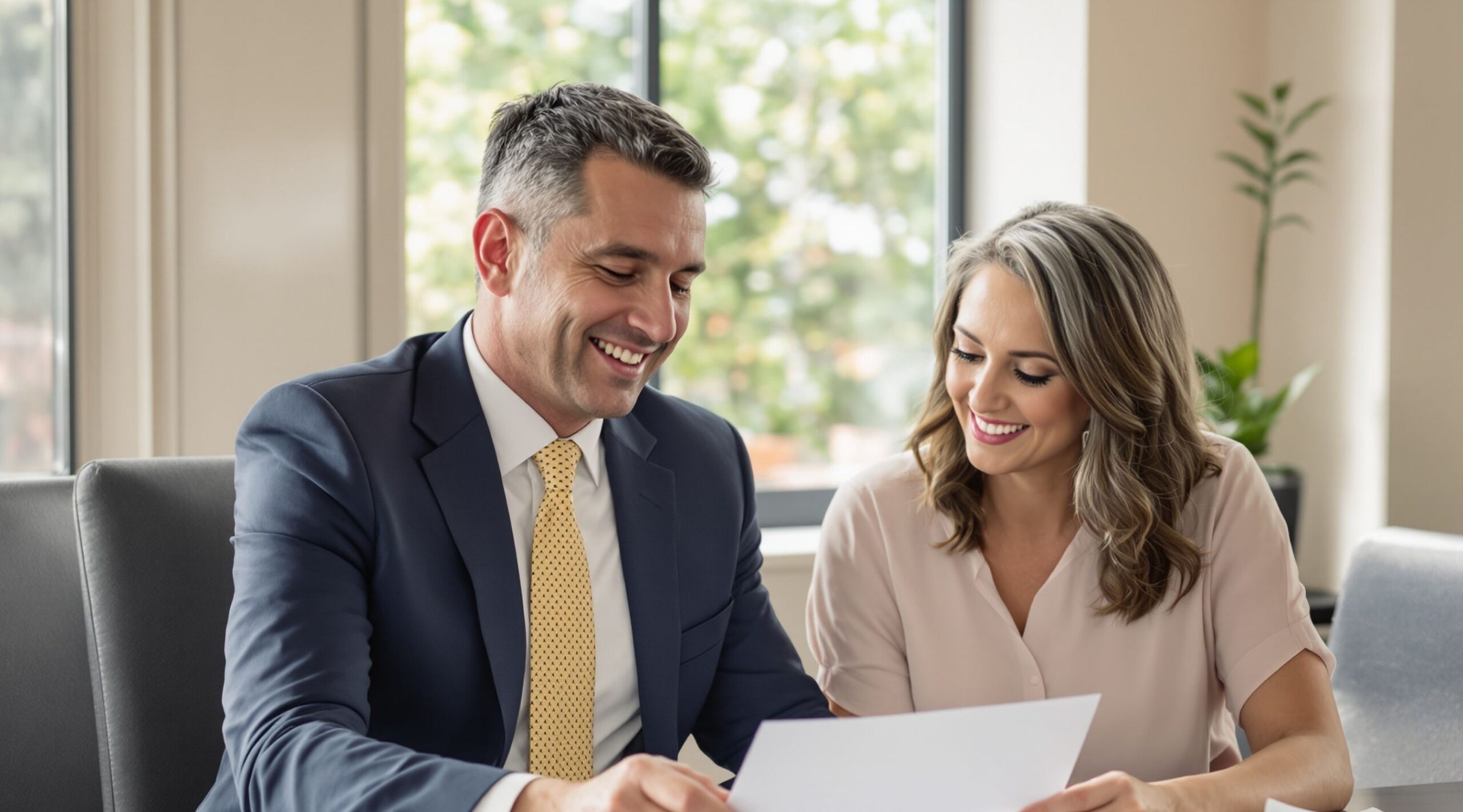 An attorney reviewing documents with a client