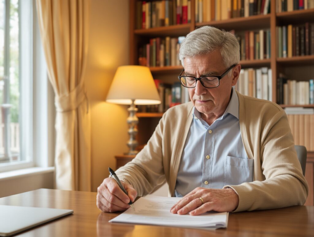 A person estate planning in a home office