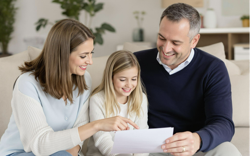 What Is the Family Care Program (FCP)? A Smarter, Relationship-Driven Approach to Estate Planning 2 Family of three, reading paperwork