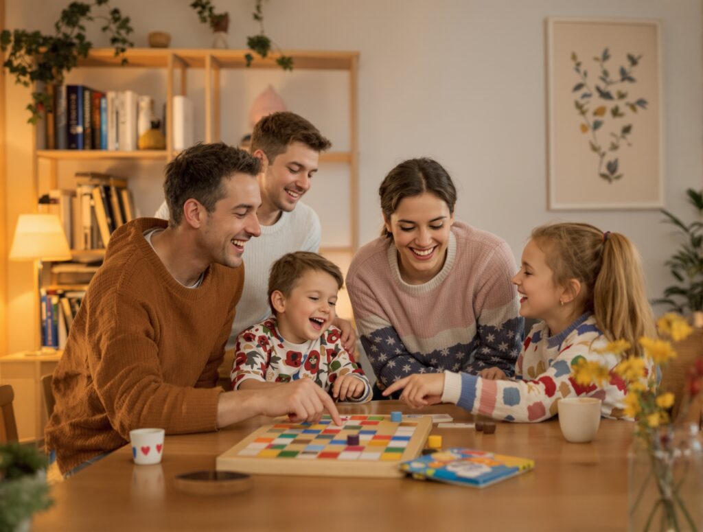 A family playing a board game