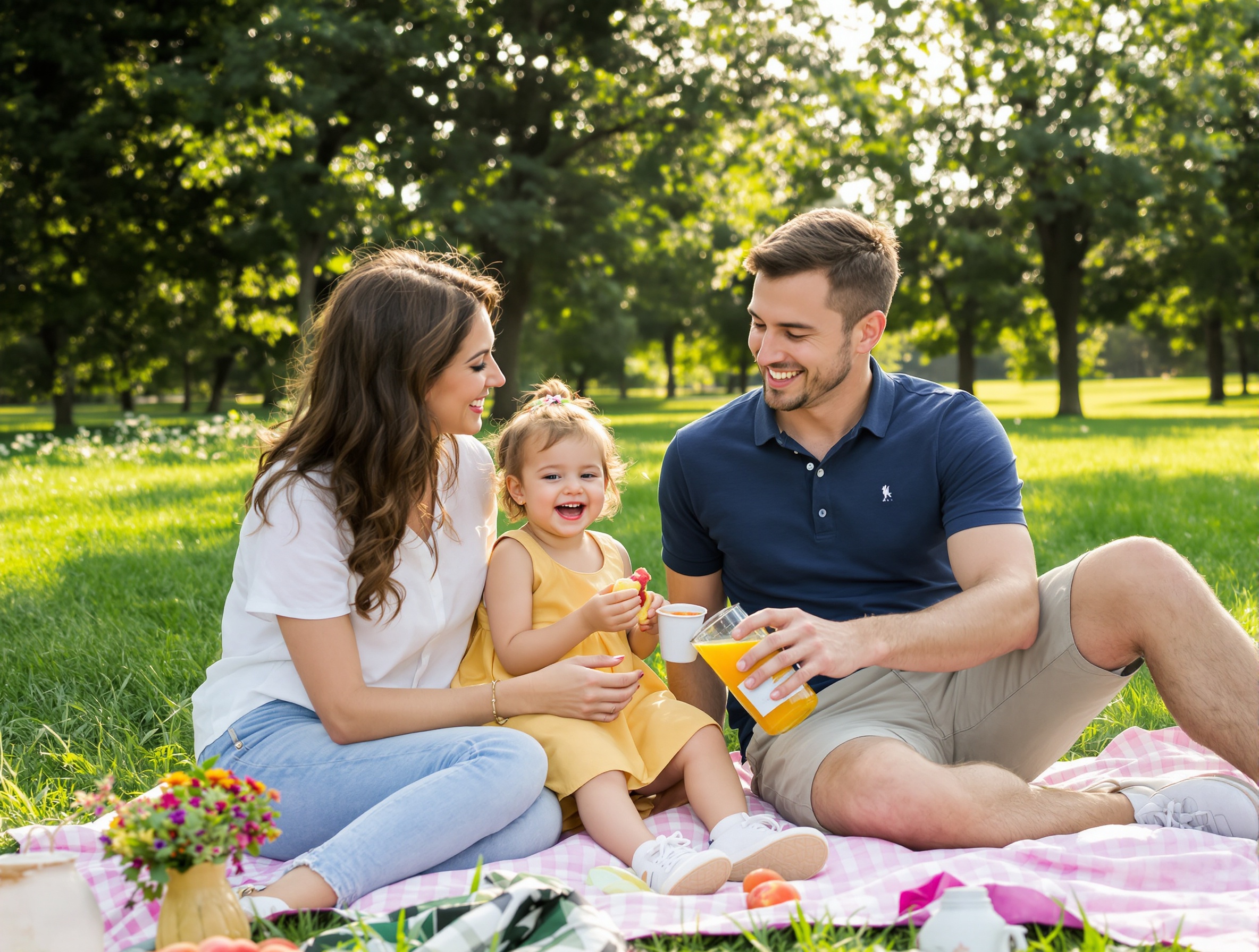 A family having a picnic in a park