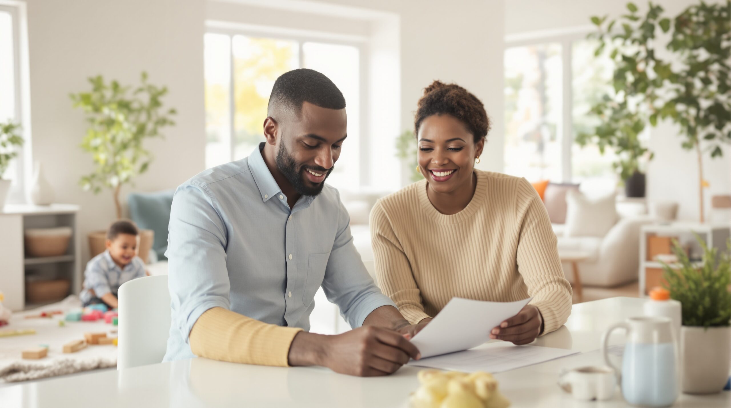 A family doing paperwork together