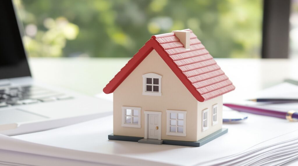 Model house on a stack of documents