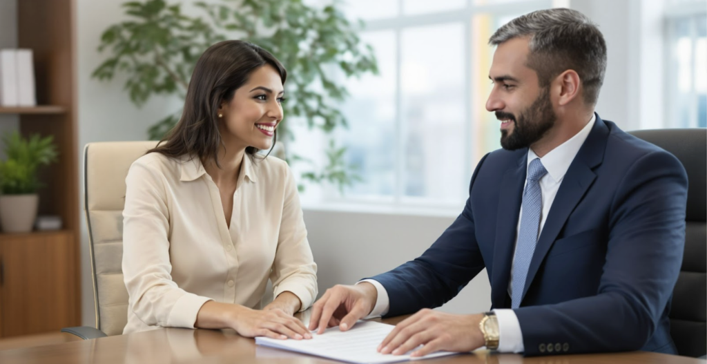 Lawyer sat with a client