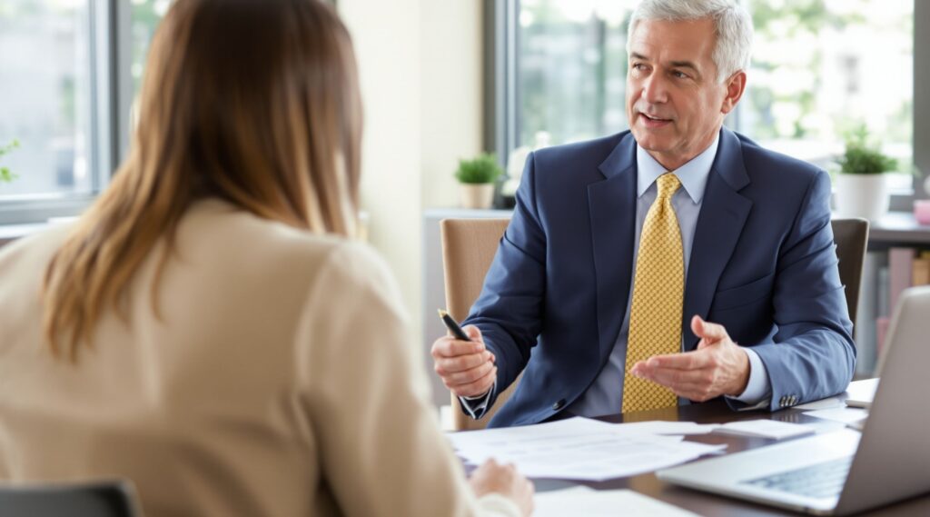 Lawyer and client estate planning in an office