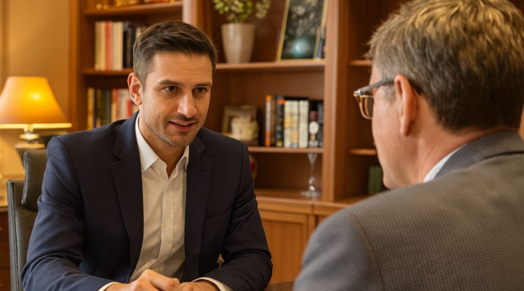 lawyer and client talking over a table