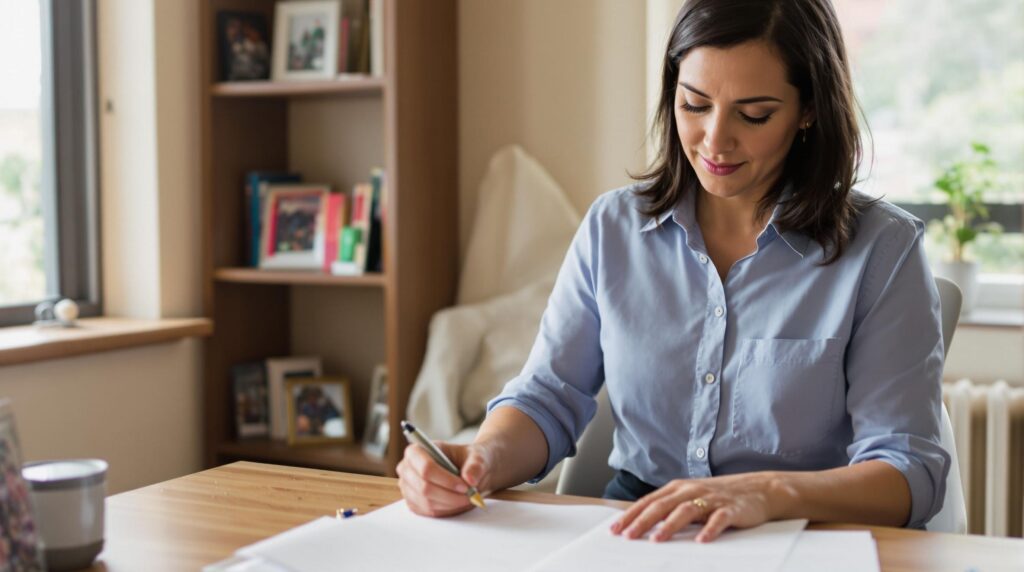 Person scanning documents in their living room