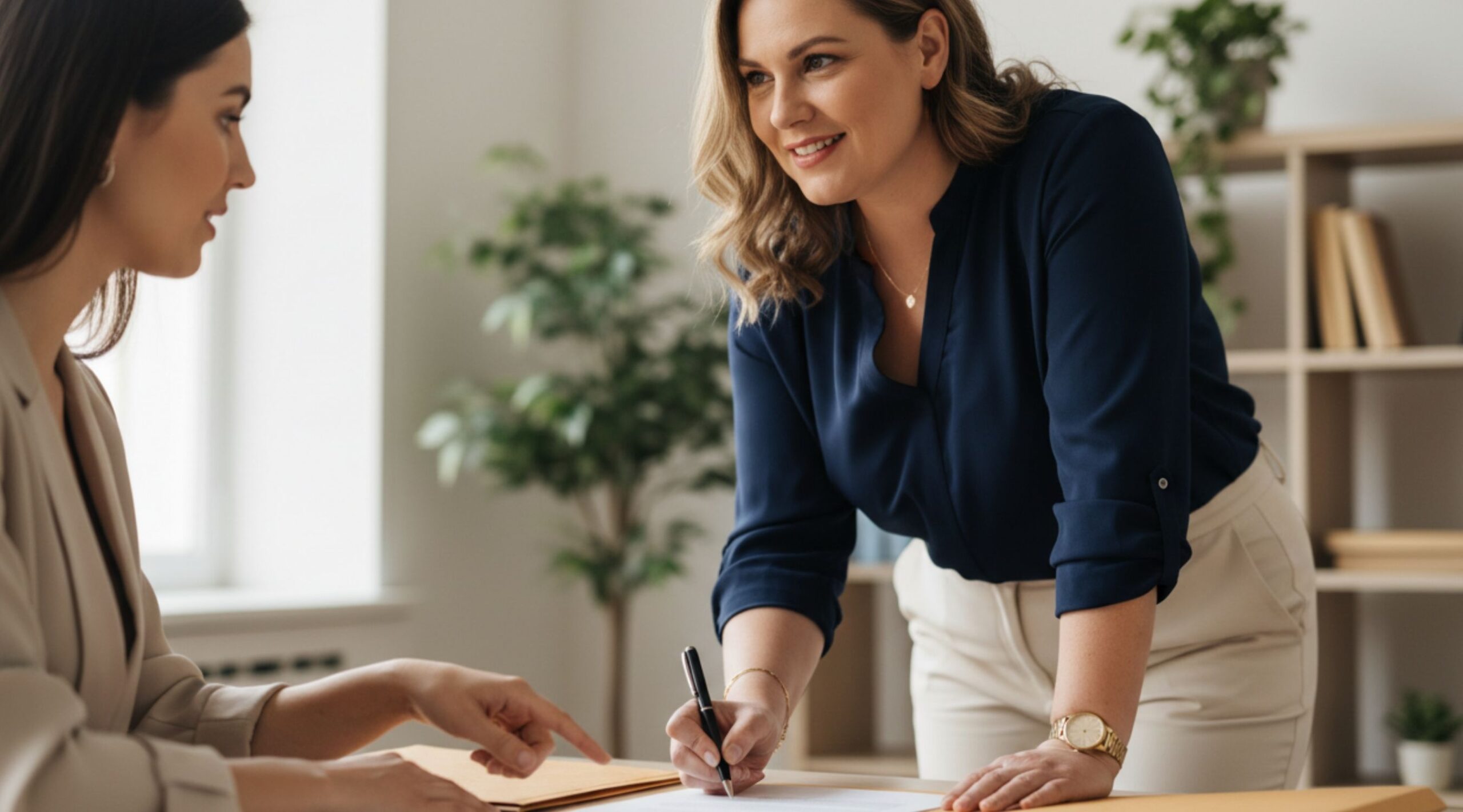 A client signing a document