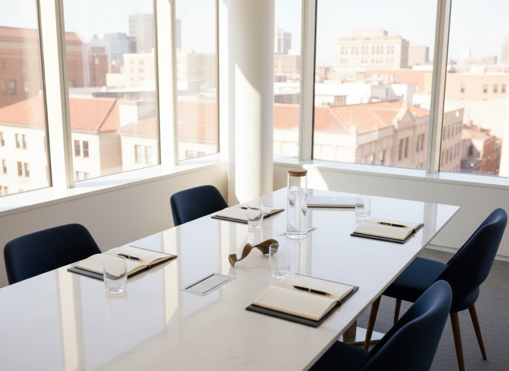 A bright and empty conference room
