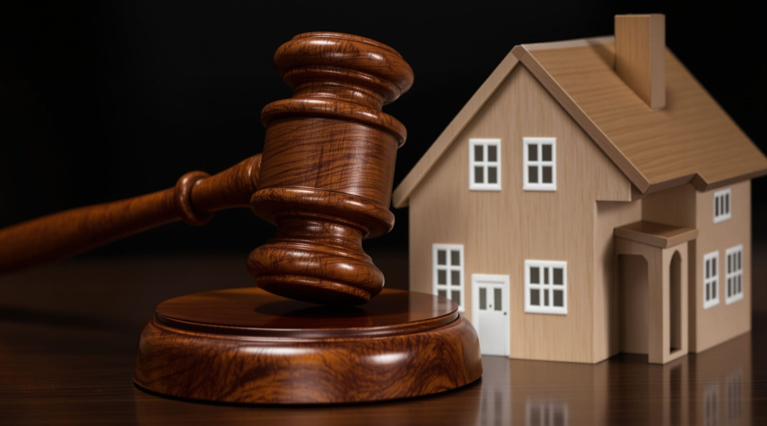 A miniature home behind a gavel