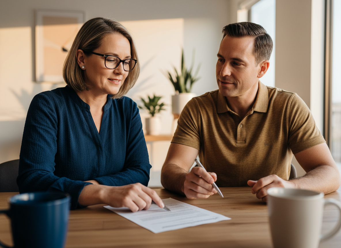 Business professionals reviewing an agreement