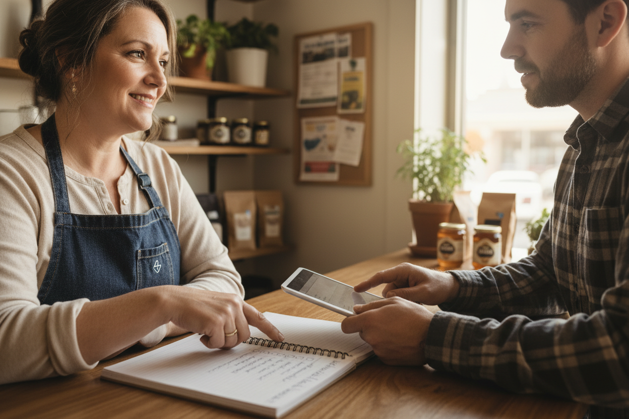 Business owners reviewing a checklist
