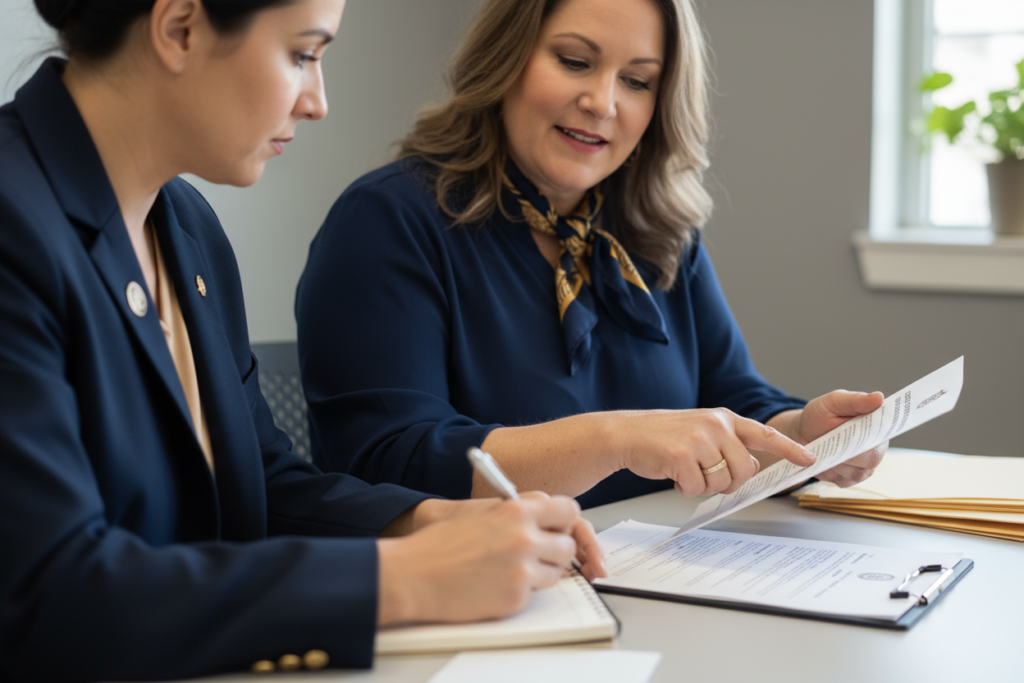 A client and attorney filing notes