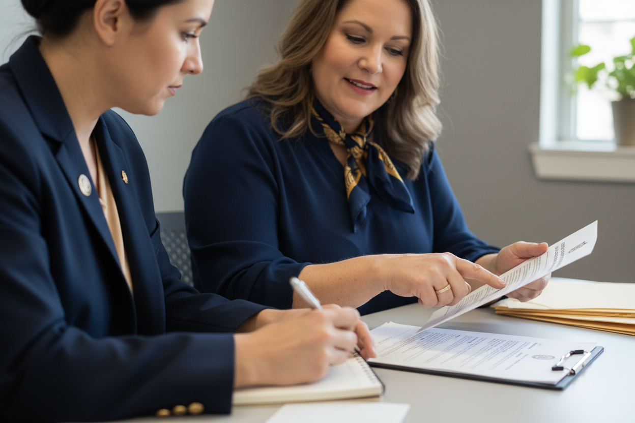 A client and attorney filing notes