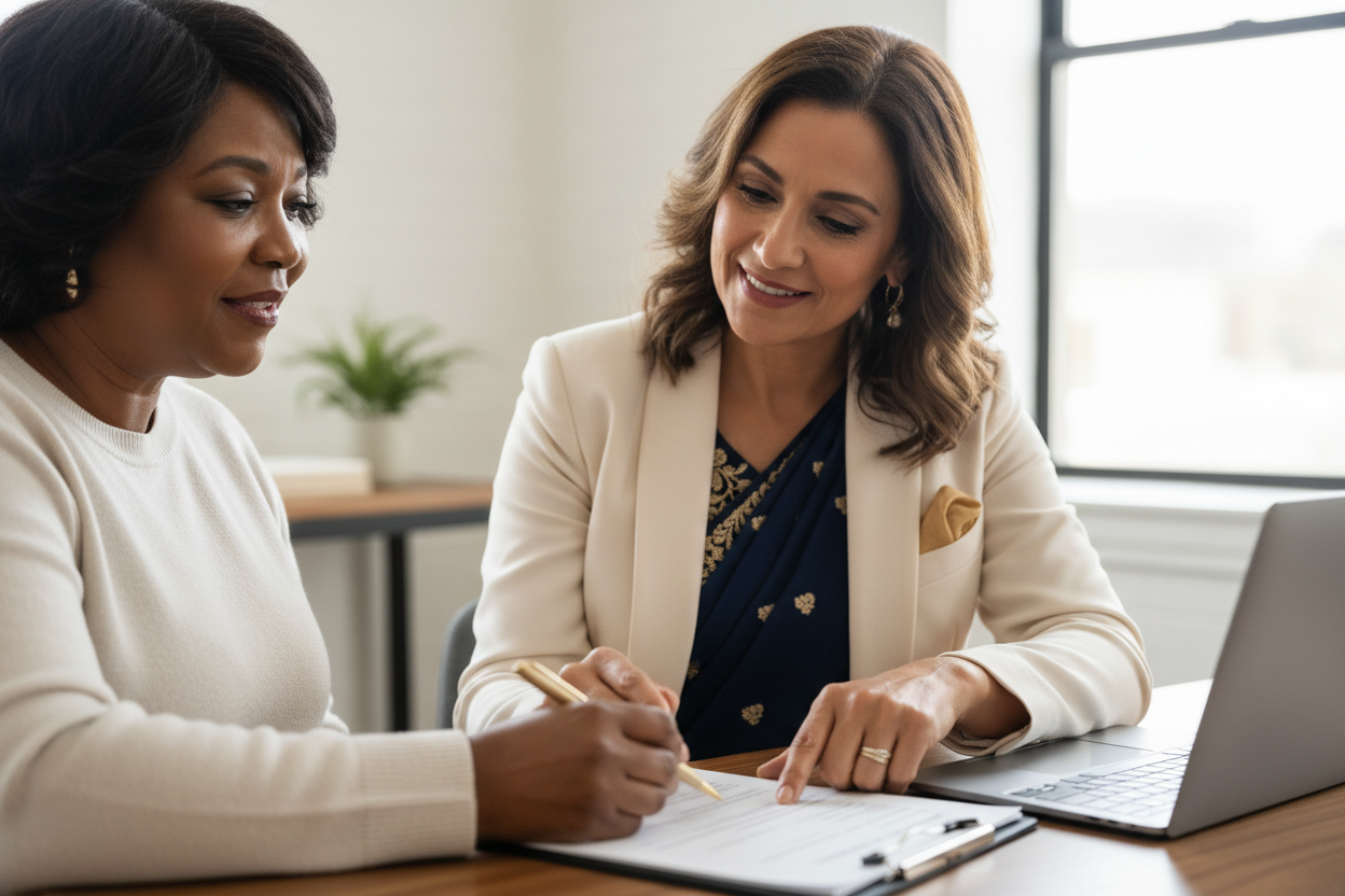 An attorney and client signing legal documents