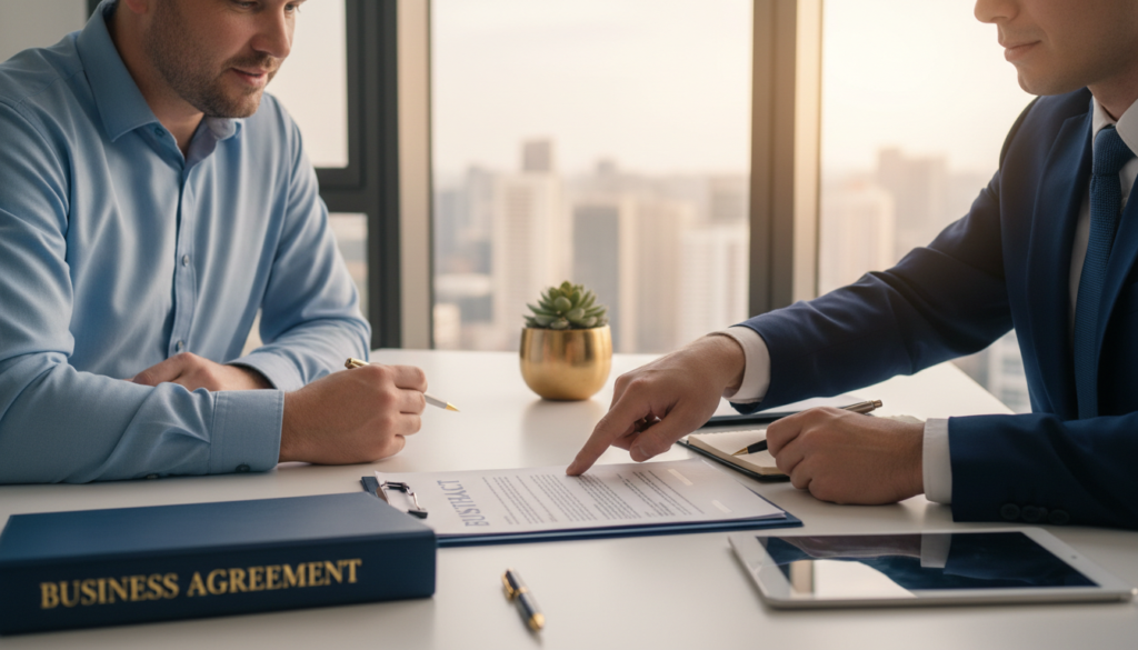 Attorney and a client reviewing a document