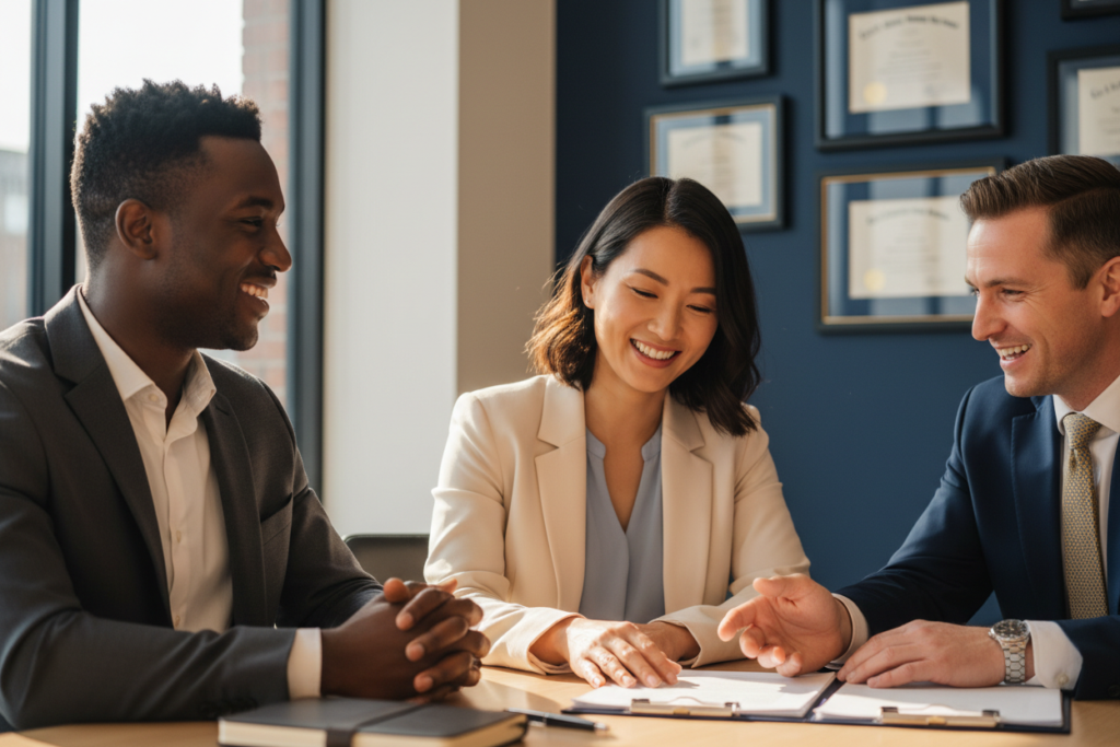 An attorney and clients in a meeting