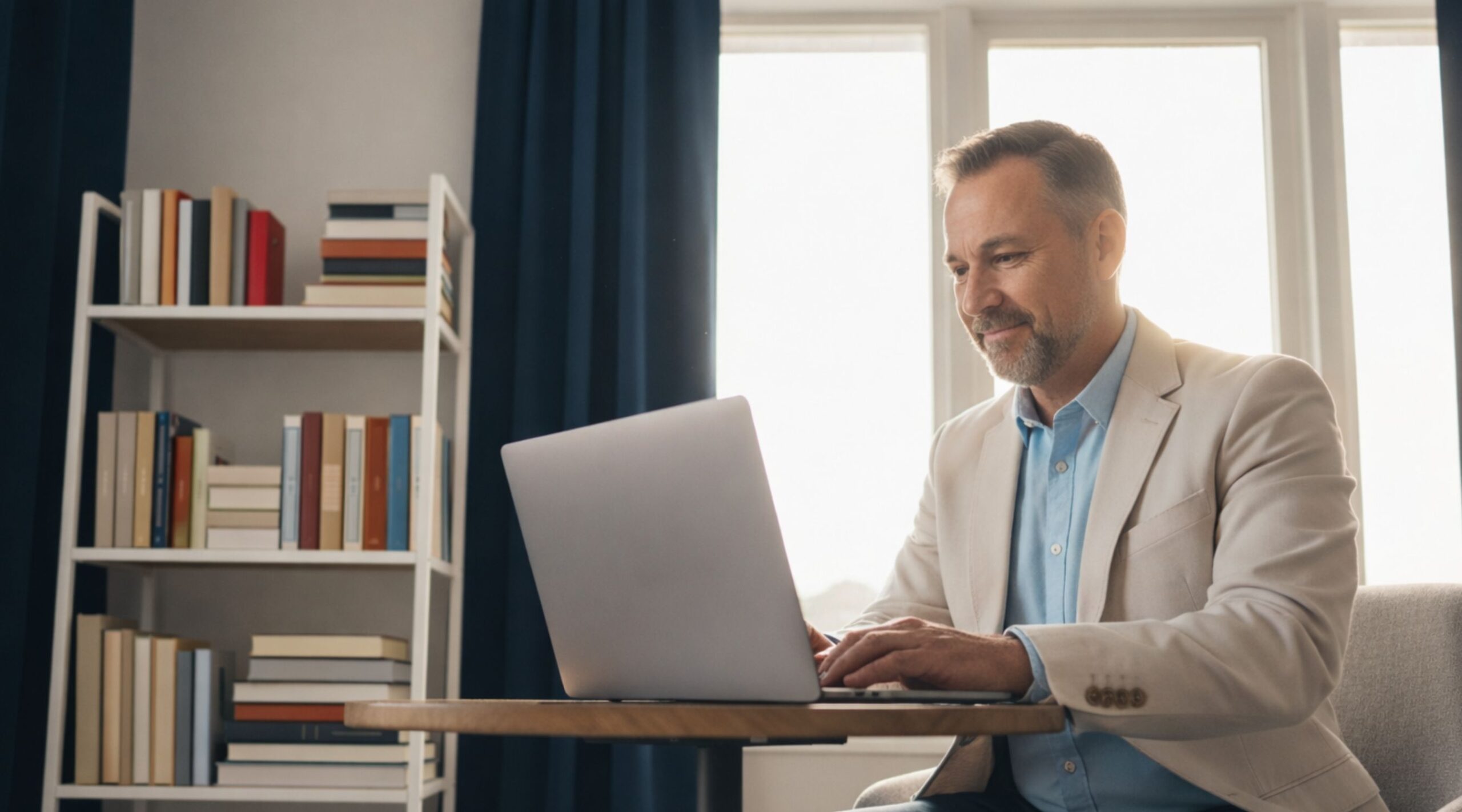 A business owner working on a laptop