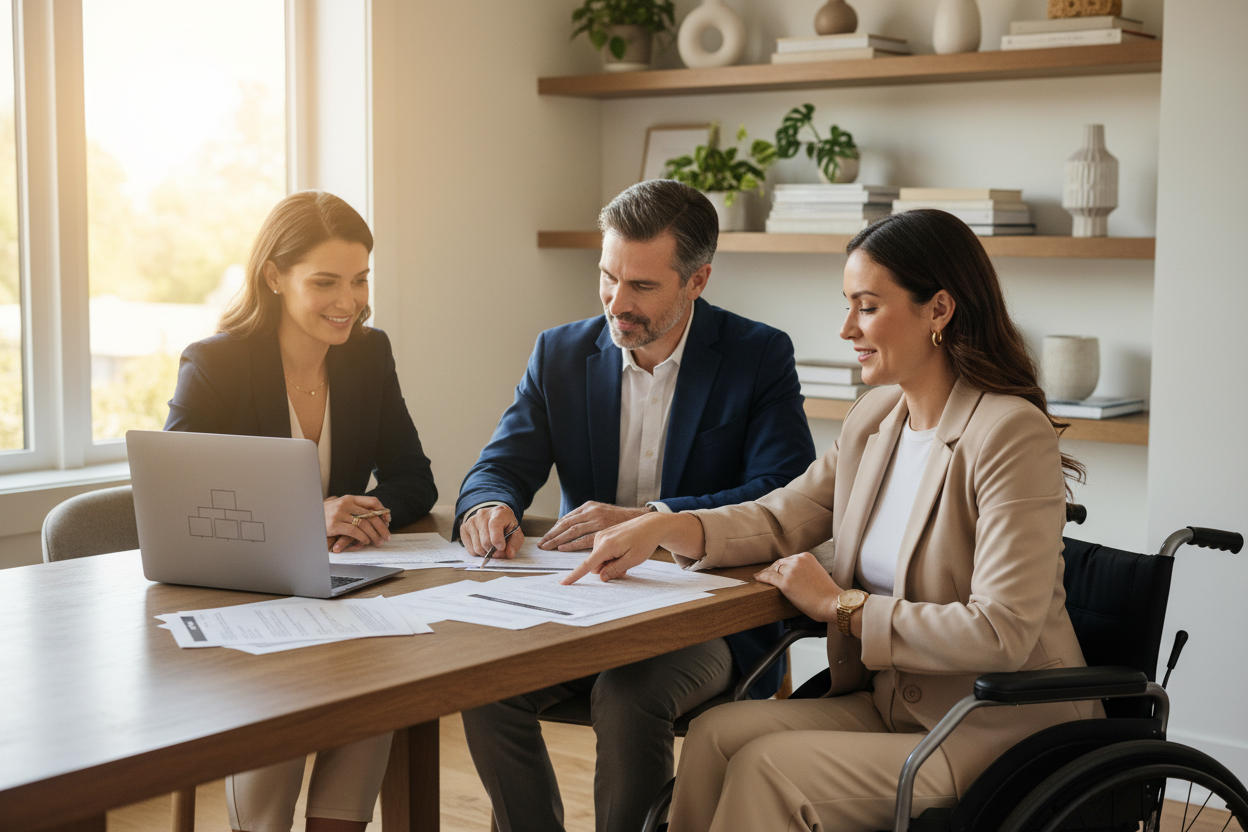 A family estate planning at a dining room table