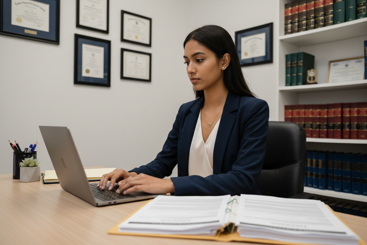 A law associate reviewing documents