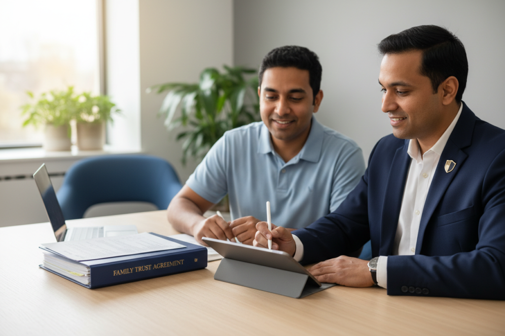 An attorney in a meeting with a parent