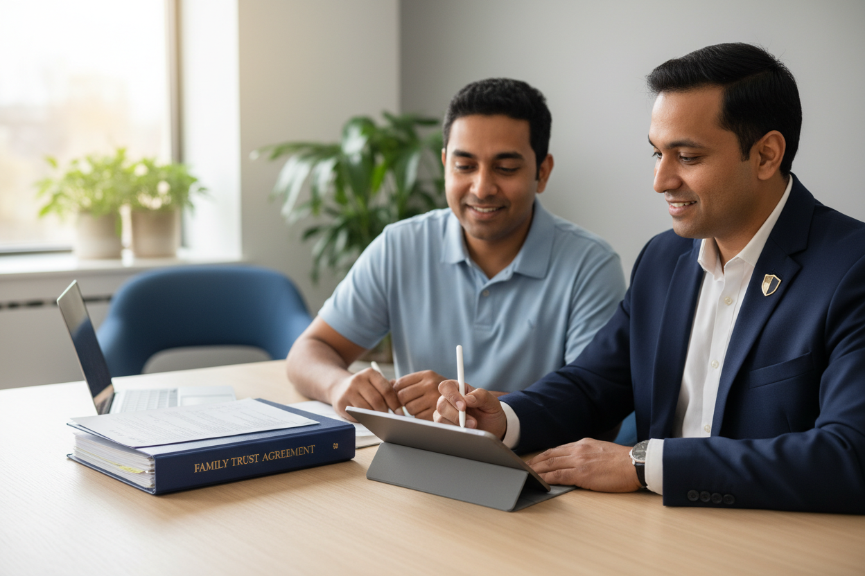 An attorney in a meeting with a parent