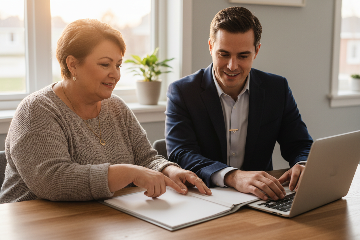 Lawyer and client at a kitchen table