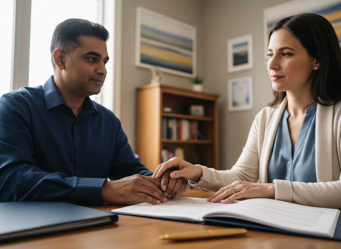 An attorney reassuring a client