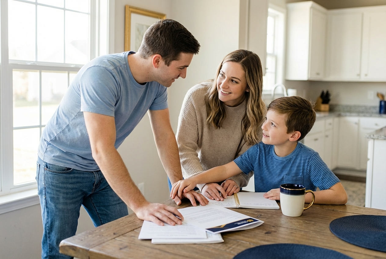 A family estate planning at their kitchen table
