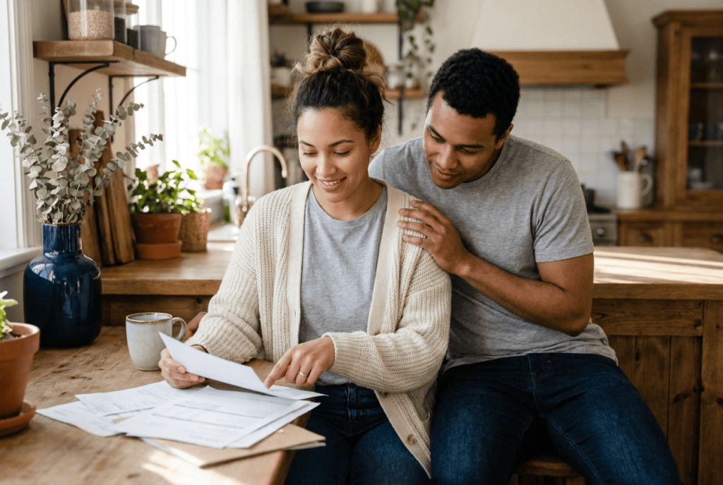 Texas couple in home looking over tailored estate planning documents