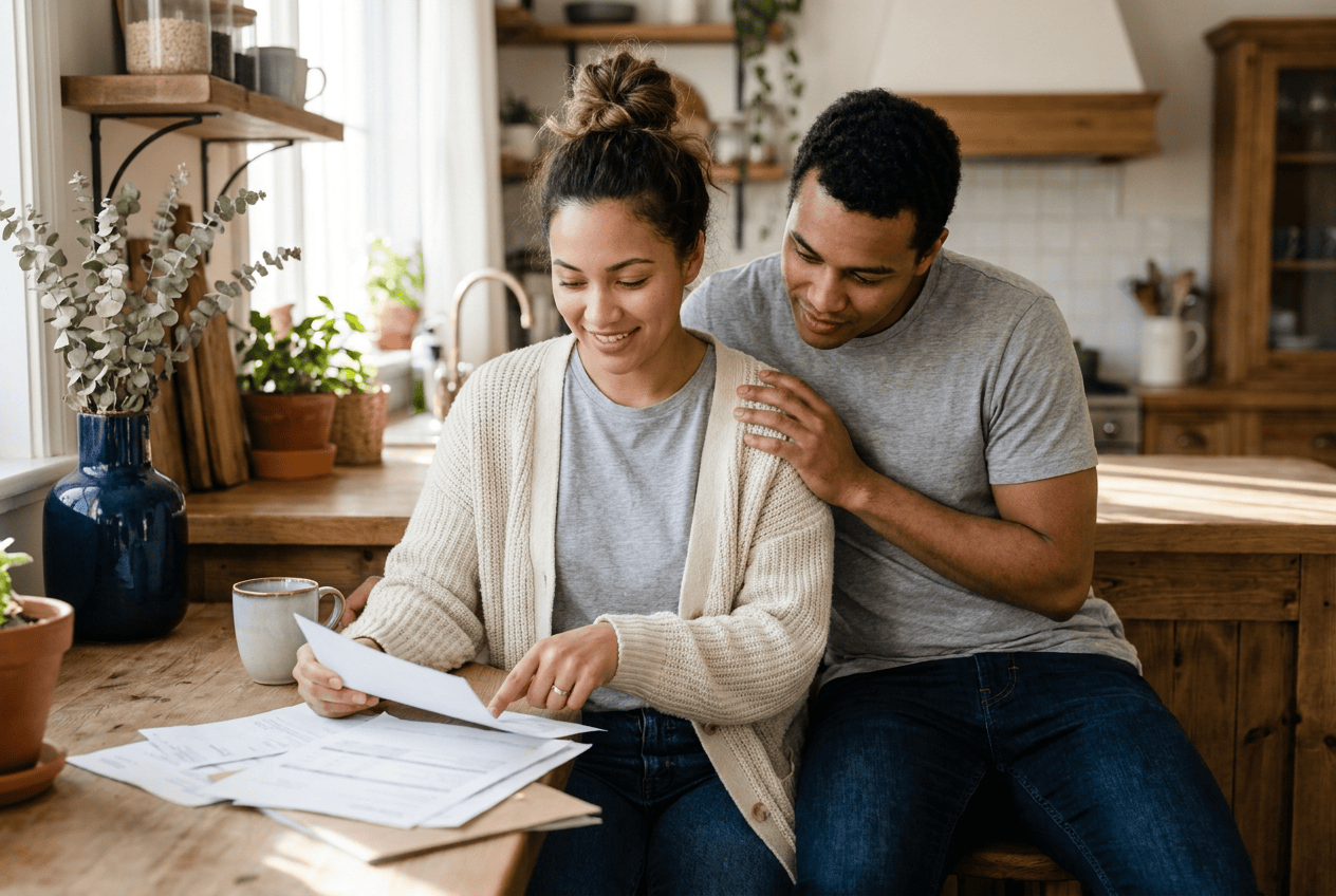 Texas couple in home looking over tailored estate planning documents