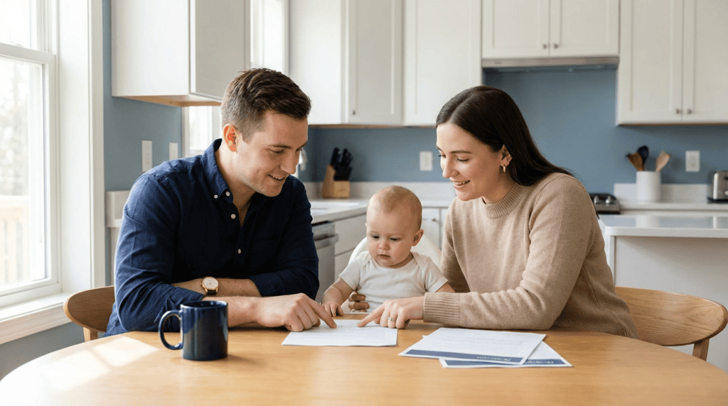 young-parents-reviewing-documents-kitchen-table-