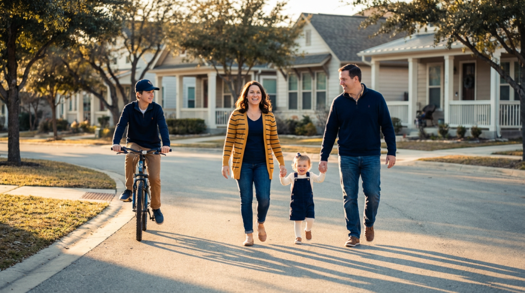 central-texas-family-golden-hour-neighborhood-street