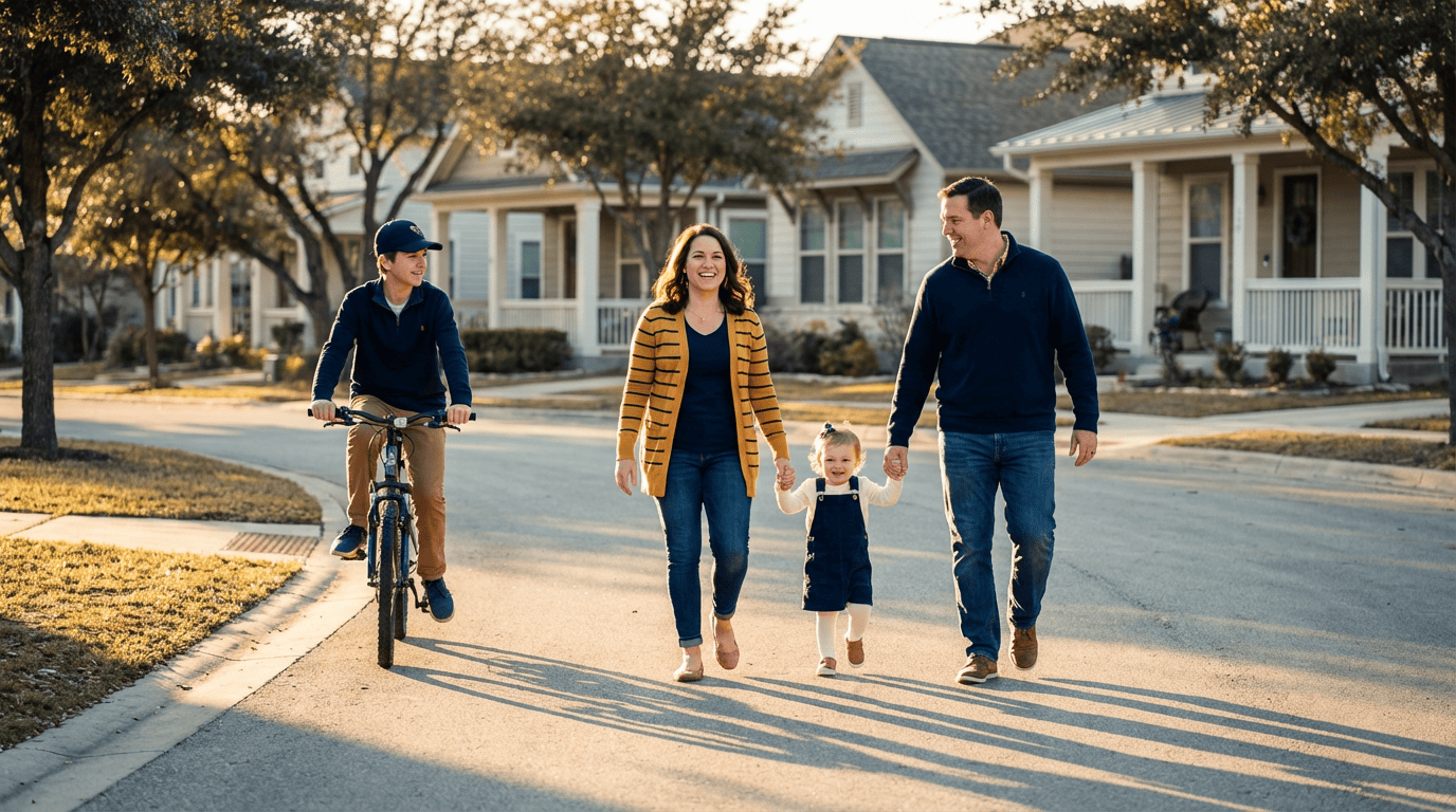 central-texas-family-golden-hour-neighborhood-street