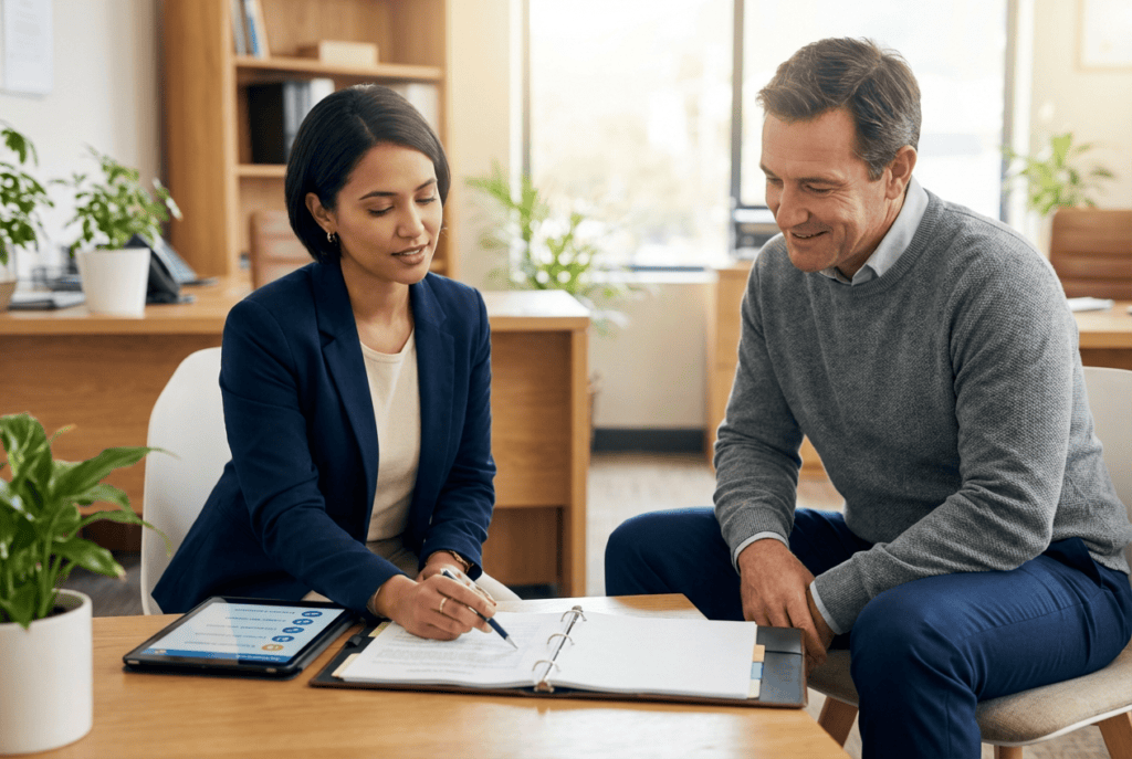 The Woodlands Estate Planning Guide: Protecting Generational Wealth 2 texas-attorney-meeting-parent-reviewing-binder