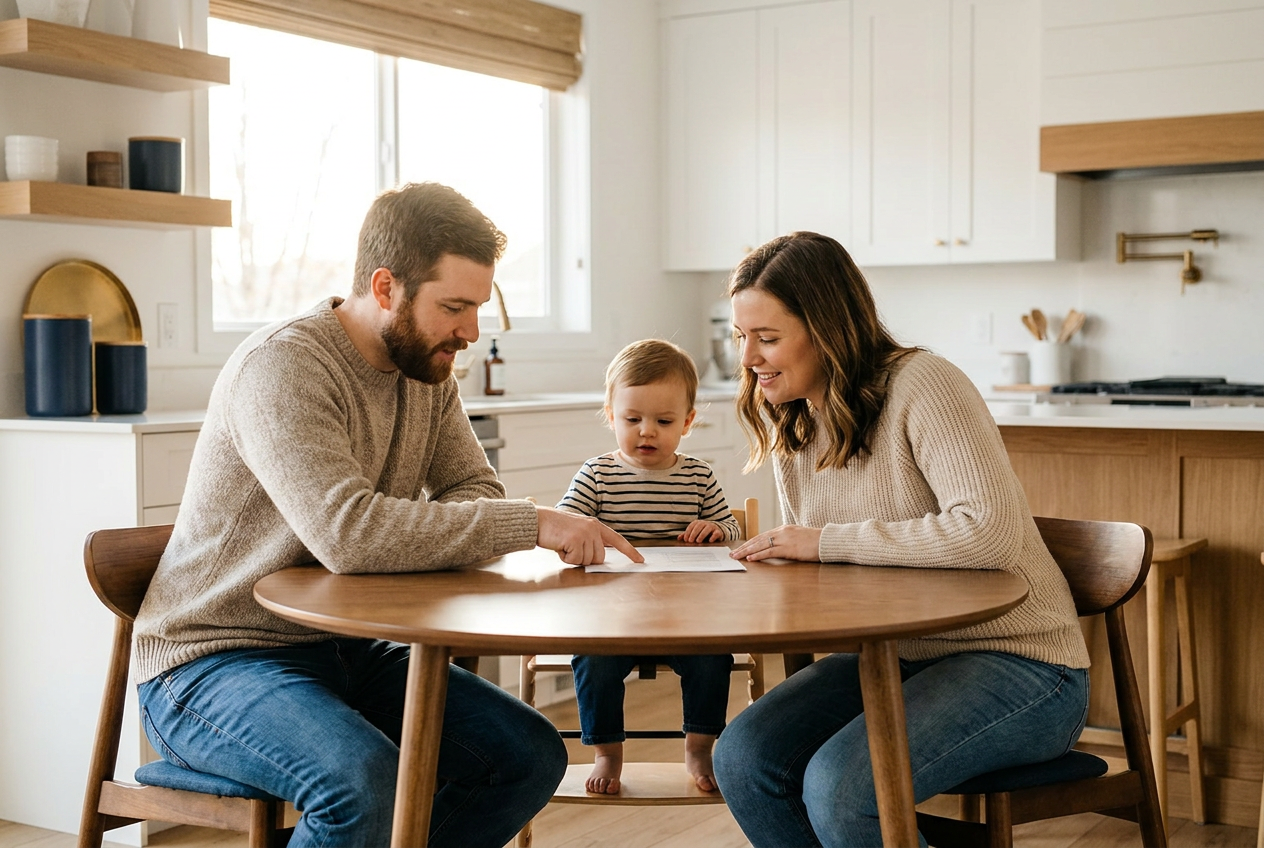 texas-family-reviewing-papers-kitchen